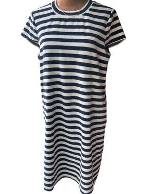 Madewell Navy & White Striped Velour Tee Dress Size M Coast Nantucket July 4th